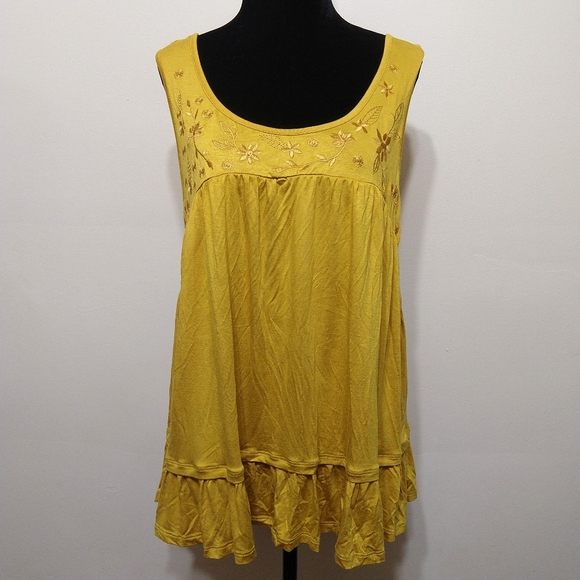 Cable & Gauge Tops - Cable & Gauge mustard yellow ruffle embroidery top
